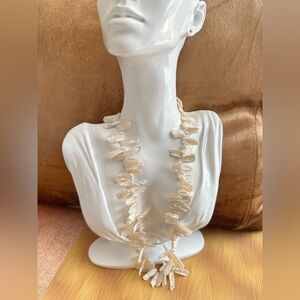 WOMENS Stick Pearl Necklace 50g Bib Choker Lightweight Off White 9’ Inch 5375 O